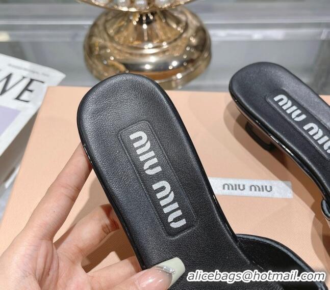 1:1 aaaaa Miu Miu Mordoré patent leather heel mules 3.5cm Black 108064