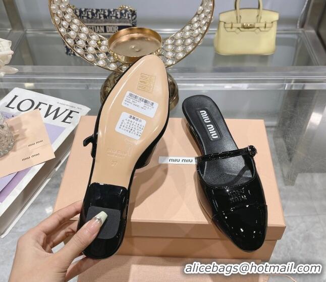 1:1 aaaaa Miu Miu Mordoré patent leather heel mules 3.5cm Black 108064