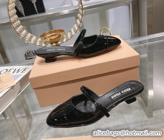 1:1 aaaaa Miu Miu Mordoré patent leather heel mules 3.5cm Black 108064