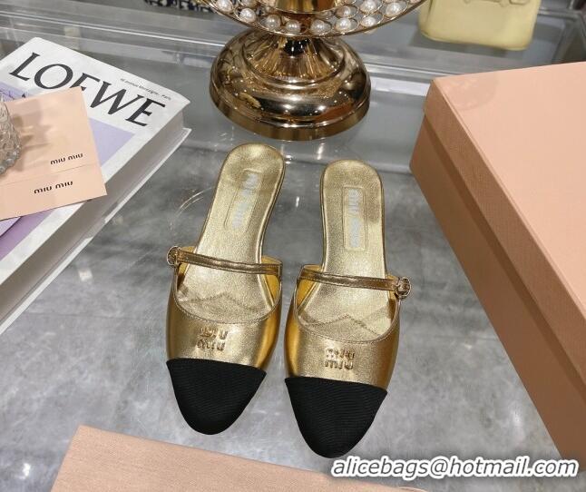 1:1 Miu Miu Mordoré metallic leather heel mules 3.5cm gold 108065