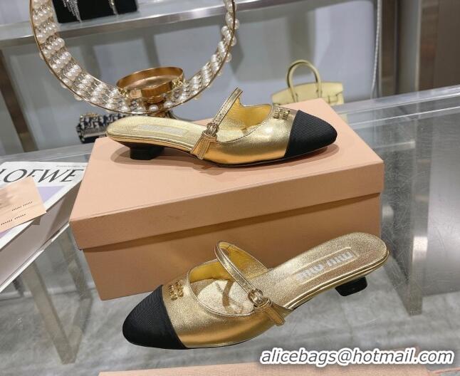 1:1 Miu Miu Mordoré metallic leather heel mules 3.5cm gold 108065