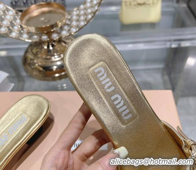 1:1 Miu Miu Mordoré metallic leather heel mules 3.5cm gold 108065