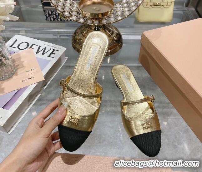 1:1 Miu Miu Mordoré metallic leather heel mules 3.5cm gold 108065