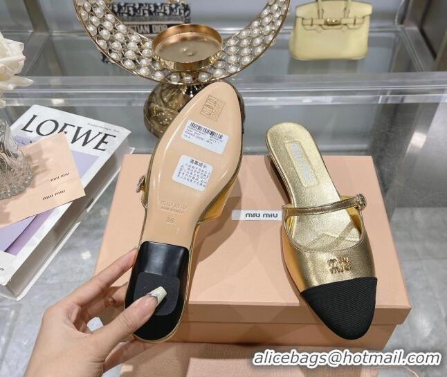 1:1 Miu Miu Mordoré metallic leather heel mules 3.5cm gold 108065