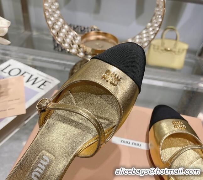 1:1 Miu Miu Mordoré metallic leather heel mules 3.5cm gold 108065