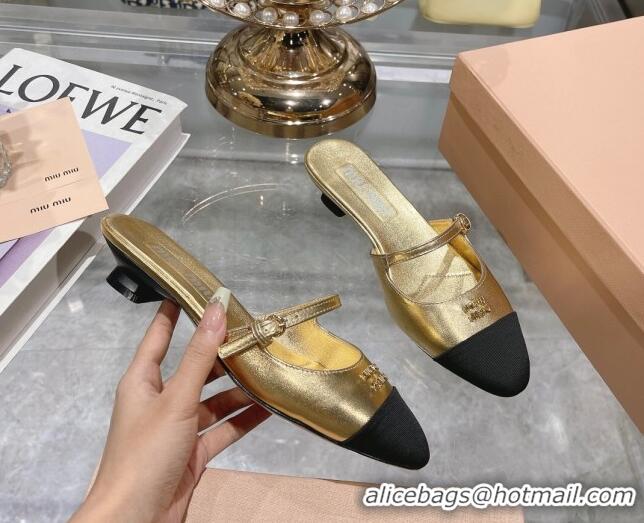 1:1 Miu Miu Mordoré metallic leather heel mules 3.5cm gold 108065