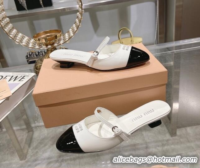 Unique Style Miu Miu Mordoré patent leather heel mules 3.5cm white 108066