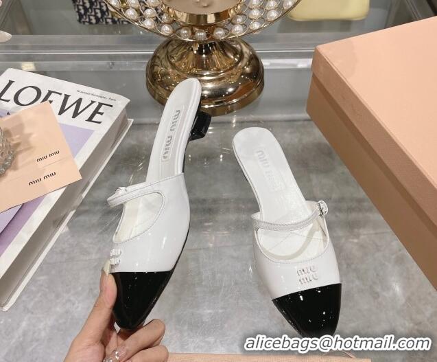 Unique Style Miu Miu Mordoré patent leather heel mules 3.5cm white 108066