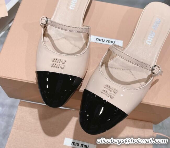 Low Price Miu Miu Mordoré patent leather heel mules 3.5cm nude pink 108067