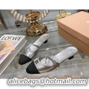 Best Grade Miu Miu Mordoré metallic leather heel mules 3.5cm silver 108068