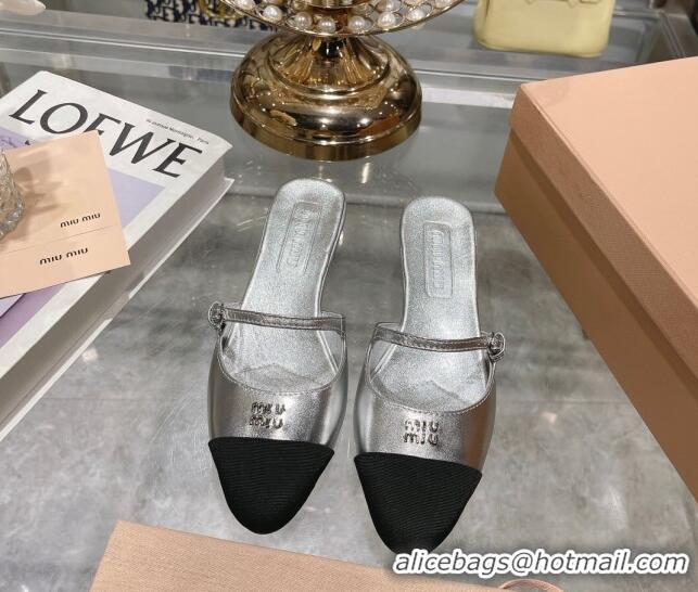 Best Grade Miu Miu Mordoré metallic leather heel mules 3.5cm silver 108068