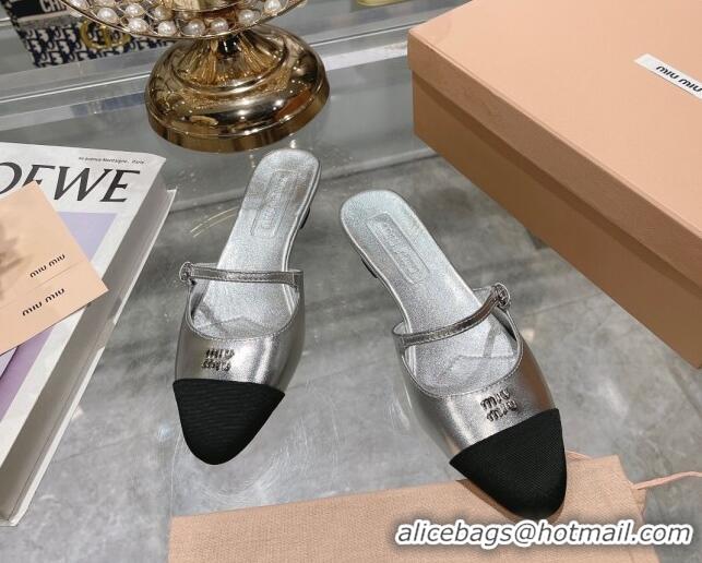 Best Grade Miu Miu Mordoré metallic leather heel mules 3.5cm silver 108068