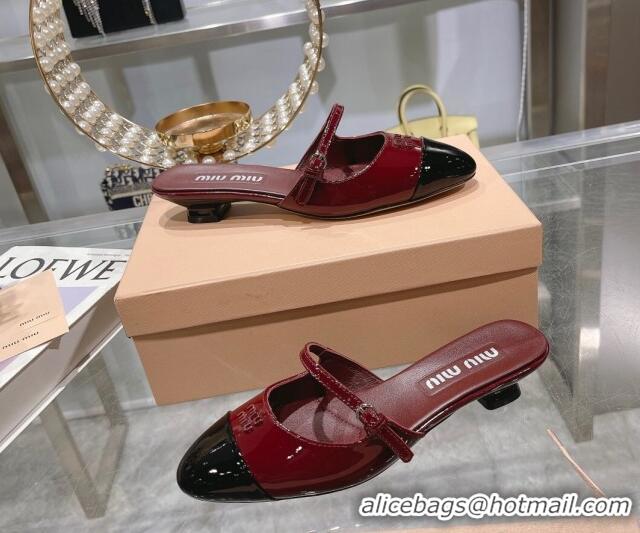 Best Product Miu Miu Mordoré patent leather heel mules 3.5cm burgundy 108069