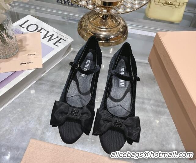 Grade Miu Miu Velvet Pumps Mary Janes 3.5cm with Bow Black 108070