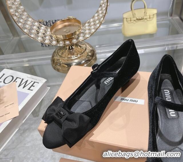 Grade Miu Miu Velvet Pumps Mary Janes 3.5cm with Bow Black 108070