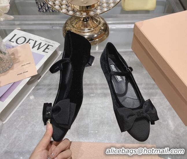 Grade Miu Miu Velvet Pumps Mary Janes 3.5cm with Bow Black 108070