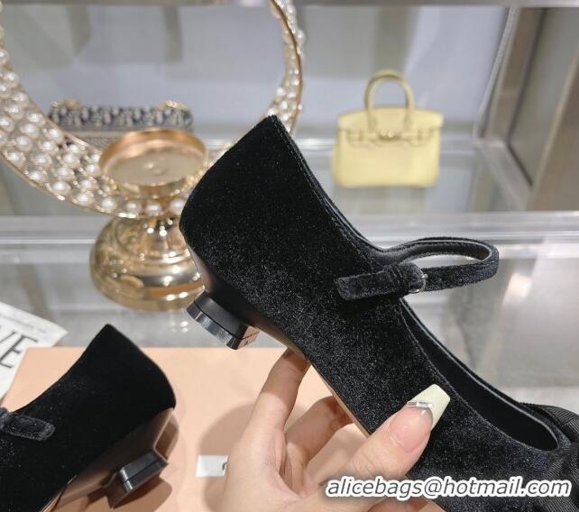 Grade Miu Miu Velvet Pumps Mary Janes 3.5cm with Bow Black 108070