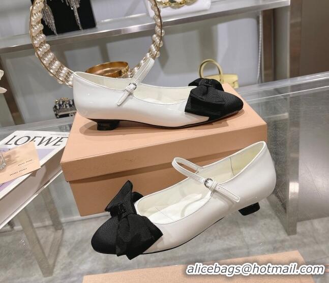 Best Price Miu Miu Patent Leather Pumps Mary Janes 3.5cm with Bow White 108071