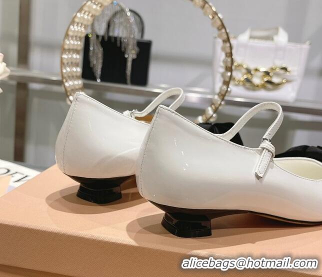 Best Price Miu Miu Patent Leather Pumps Mary Janes 3.5cm with Bow White 108071