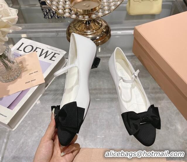 Best Price Miu Miu Patent Leather Pumps Mary Janes 3.5cm with Bow White 108071