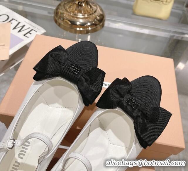 Best Price Miu Miu Patent Leather Pumps Mary Janes 3.5cm with Bow White 108071