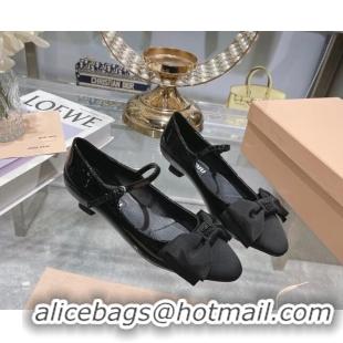 Best Grade Miu Miu Patent Leather Pumps Mary Janes 3.5cm with Bow Black 108073