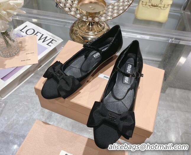 Best Grade Miu Miu Patent Leather Pumps Mary Janes 3.5cm with Bow Black 108073