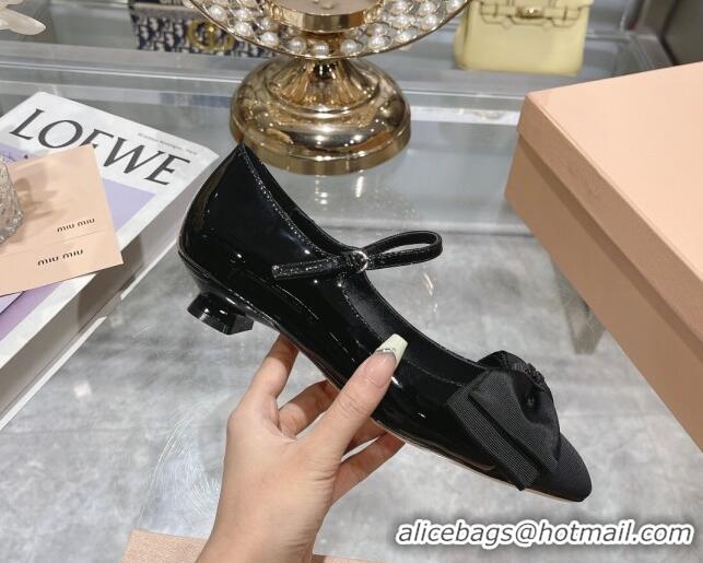 Best Grade Miu Miu Patent Leather Pumps Mary Janes 3.5cm with Bow Black 108073