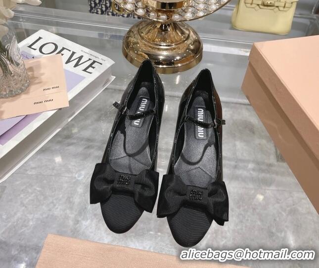 Best Grade Miu Miu Patent Leather Pumps Mary Janes 3.5cm with Bow Black 108073