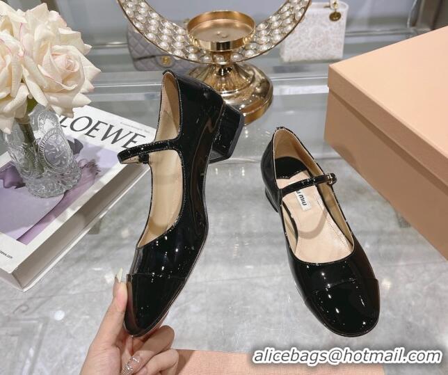 Top Grade Miu Miu Patent Leather Pumps Mary Janes Black 108074