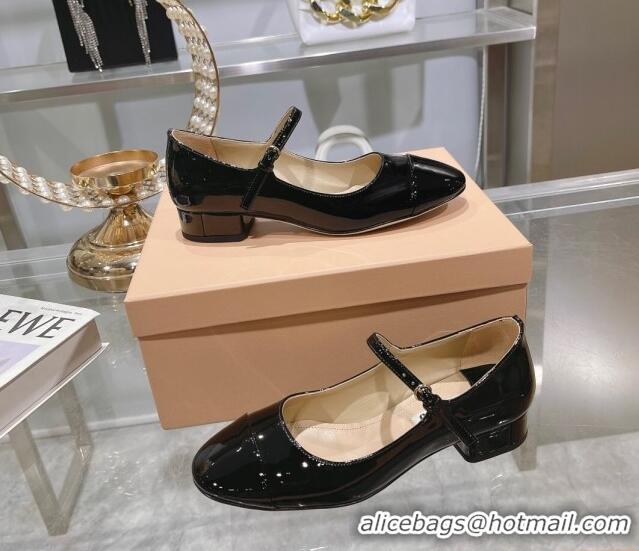 Top Grade Miu Miu Patent Leather Pumps Mary Janes Black 108074