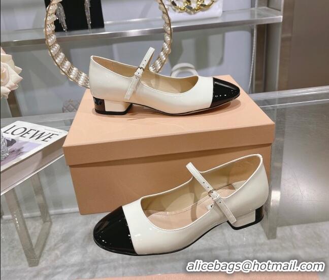 Good Quality Miu Miu Patent Leather Pumps Mary Janes White 108077