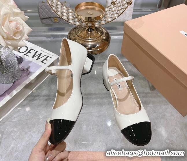 Good Quality Miu Miu Patent Leather Pumps Mary Janes White 108077