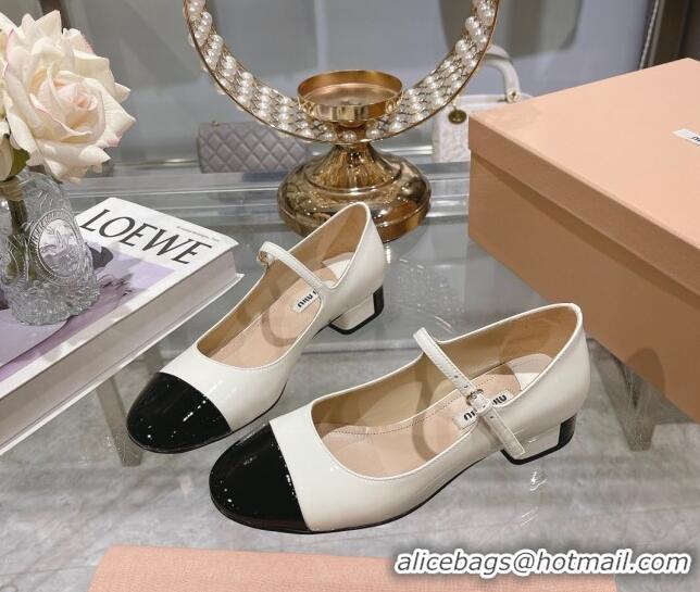 Good Quality Miu Miu Patent Leather Pumps Mary Janes White 108077