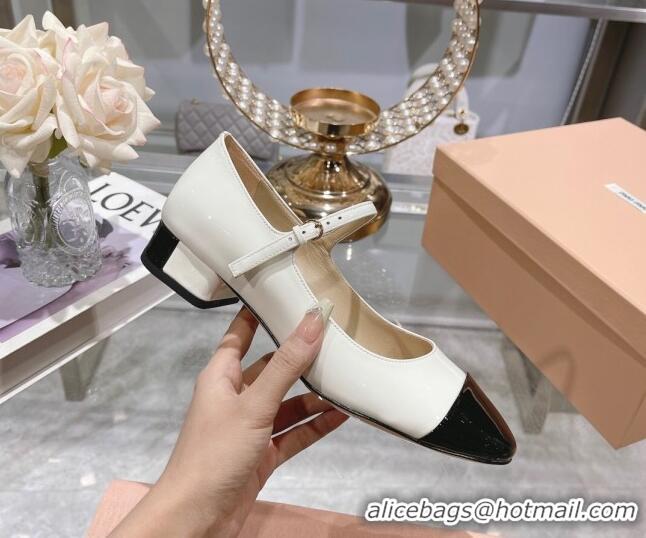 Good Quality Miu Miu Patent Leather Pumps Mary Janes White 108077