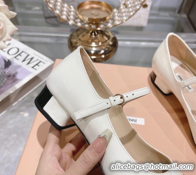 Good Quality Miu Miu Patent Leather Pumps Mary Janes White 108077