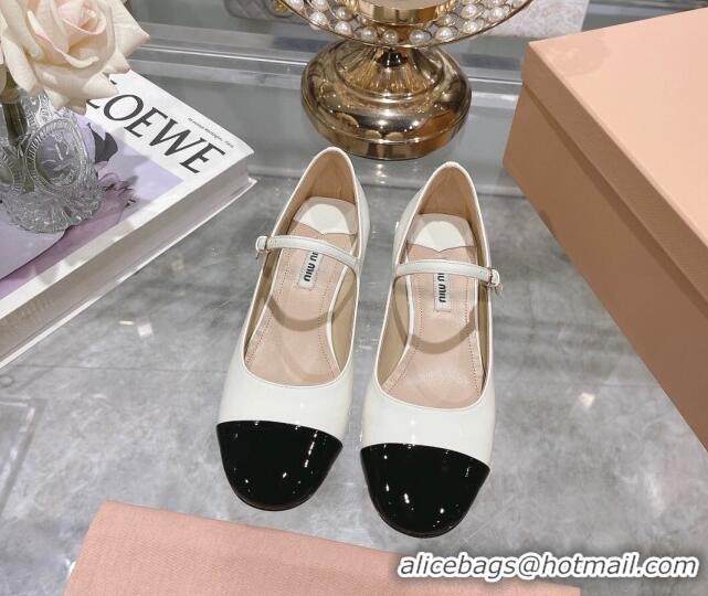 Good Quality Miu Miu Patent Leather Pumps Mary Janes White 108077