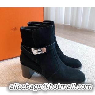 Purchase Hermes Frenchie Heel Ankle Boots 5cm in Suede Black 103140