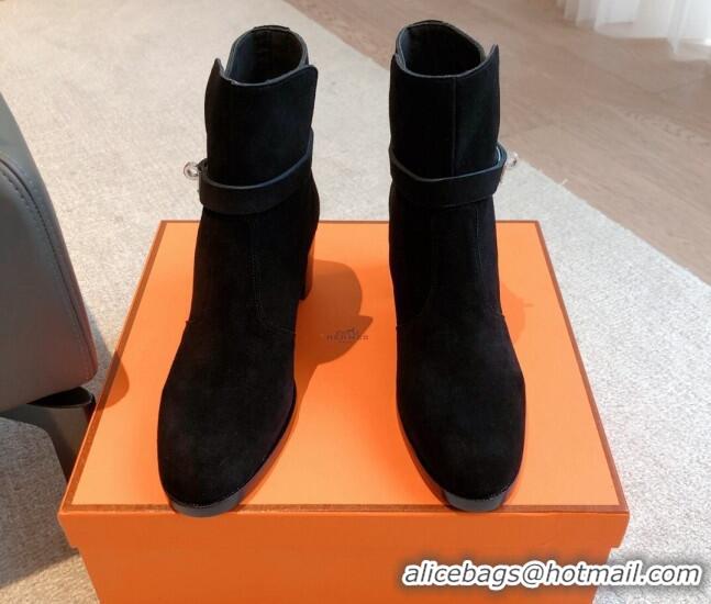 Purchase Hermes Frenchie Heel Ankle Boots 5cm in Suede Black 103140