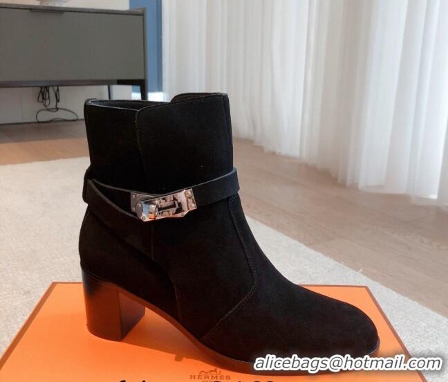 Purchase Hermes Frenchie Heel Ankle Boots 5cm in Suede Black 103140