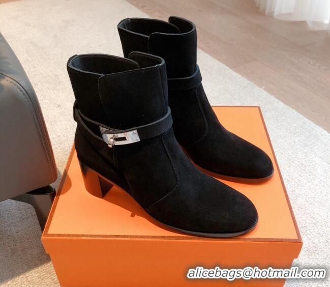 Purchase Hermes Frenchie Heel Ankle Boots 5cm in Suede Black 103140