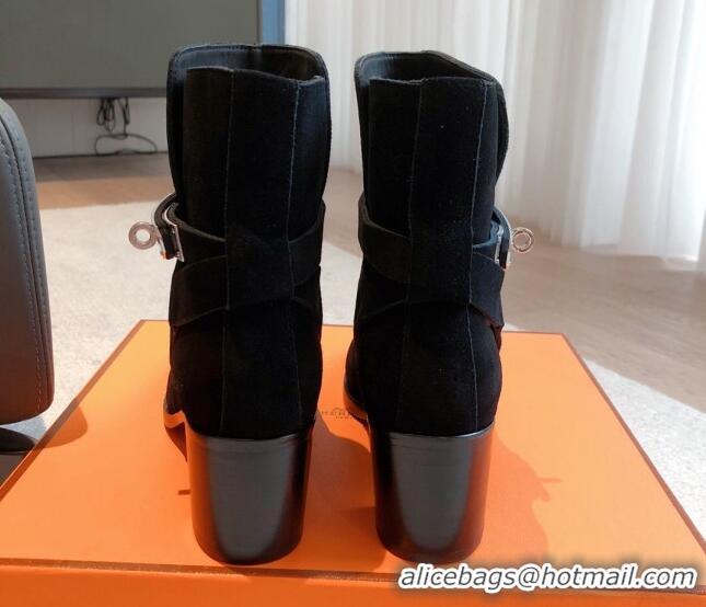 Purchase Hermes Frenchie Heel Ankle Boots 5cm in Suede Black 103140