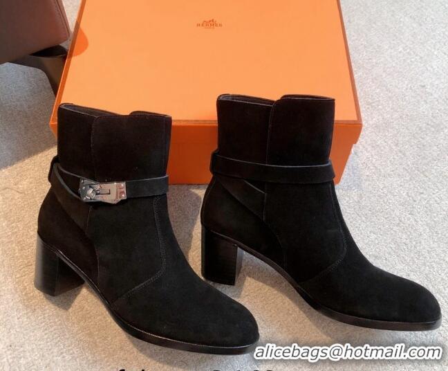 Purchase Hermes Frenchie Heel Ankle Boots 5cm in Suede Black 103140