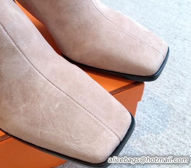 Popular Style Hermes Gill Heel Ankle Boots 7cm in Suede Nude 0103143