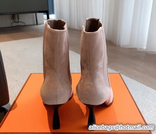 Popular Style Hermes Gill Heel Ankle Boots 7cm in Suede Nude 0103143