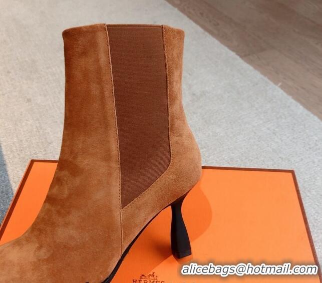 Most Popular Hermes Gill Heel Ankle Boots 7cm in Suede Brown 103144