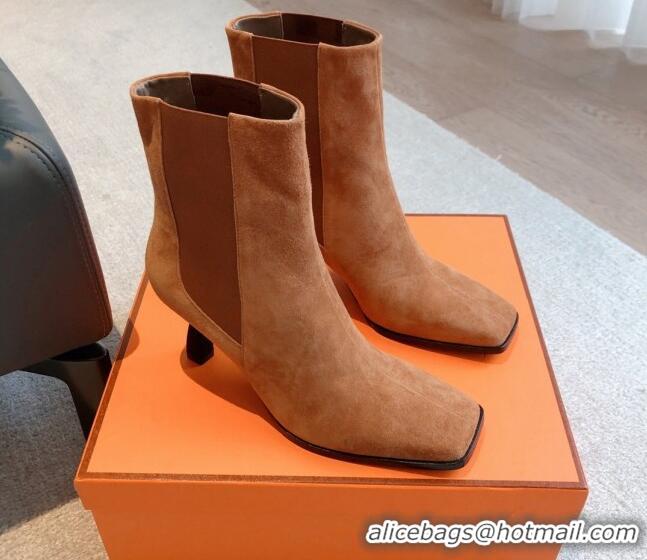 Most Popular Hermes Gill Heel Ankle Boots 7cm in Suede Brown 103144