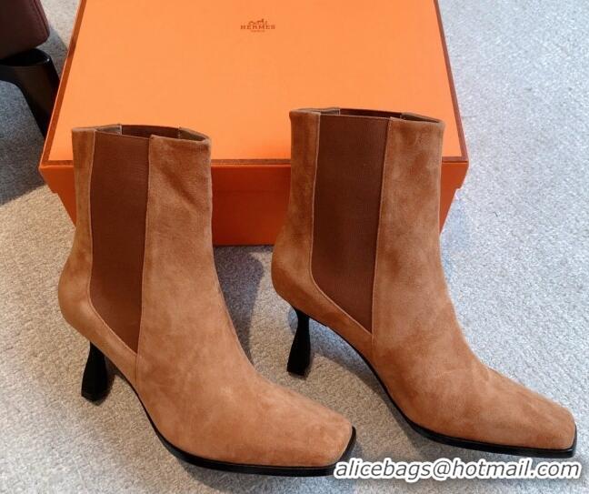 Most Popular Hermes Gill Heel Ankle Boots 7cm in Suede Brown 103144