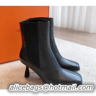 Sophisticated Hermes Gill Heel Ankle Boots 7cm in Calfskin Black 103146