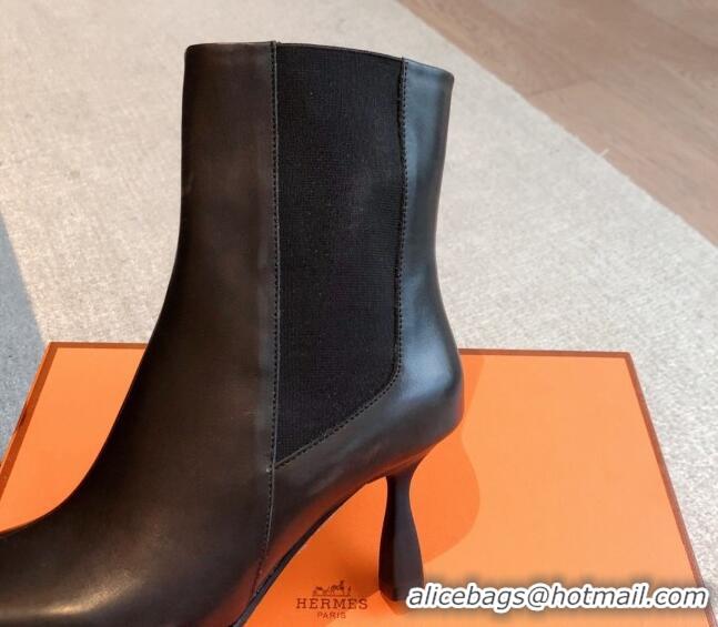 Sophisticated Hermes Gill Heel Ankle Boots 7cm in Calfskin Black 103146